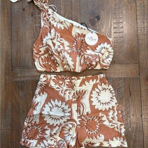 One-Shoulder Floral Top and Shorts Set